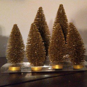 SIx Bottle Brush Target Christmas tree decor gold glitter two 6" four 4" new box